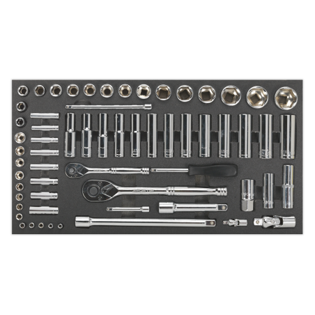 Tool Tray with Socket Set 62pc 1/4" & 1/2"Sq Drive Metric