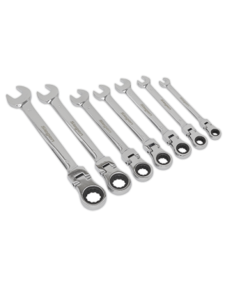 Flexible Head Ratchet Combination Spanner Set 7pc Metric