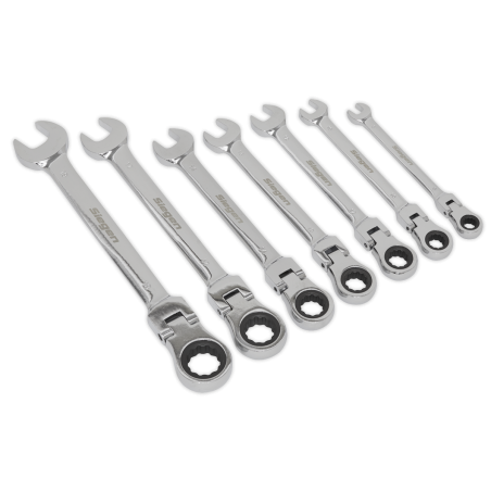 Flexible Head Ratchet Combination Spanner Set 7pc Metric