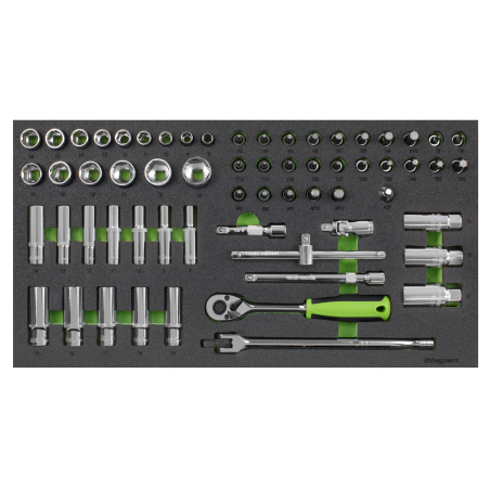 Tool Tray with Socket Set 62pc 3/8"Sq Drive Metric