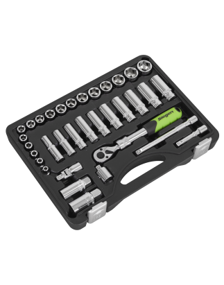 Socket Set Extendable Ratchet 3/8"Sq Drive 34pc