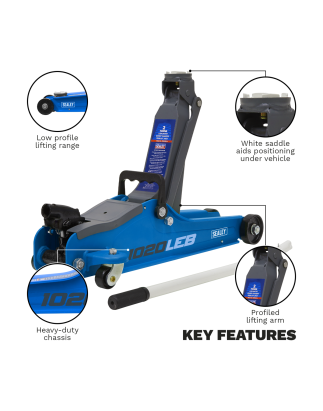 Low Profile Short Chassis Trolley Jack 2 Tonne - Blue