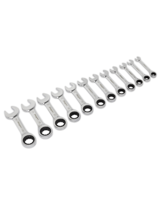 Stubby Ratchet Combination Spanner Set 12pc Metric