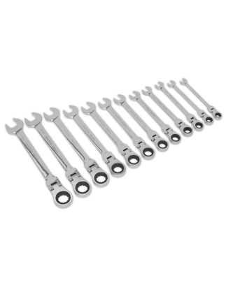 Flexible Head Ratchet Combination Spanner Set 12pc Metric