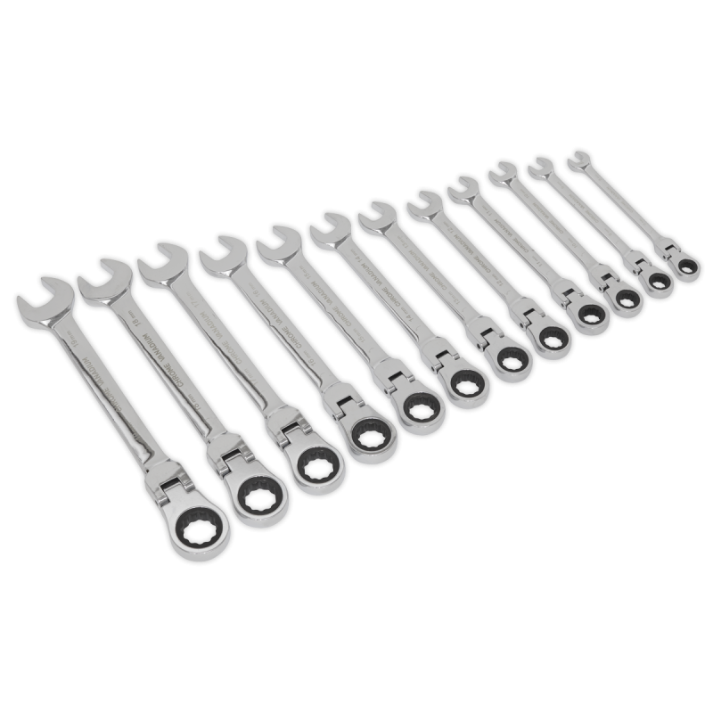 Flexible Head Ratchet Combination Spanner Set 12pc Metric