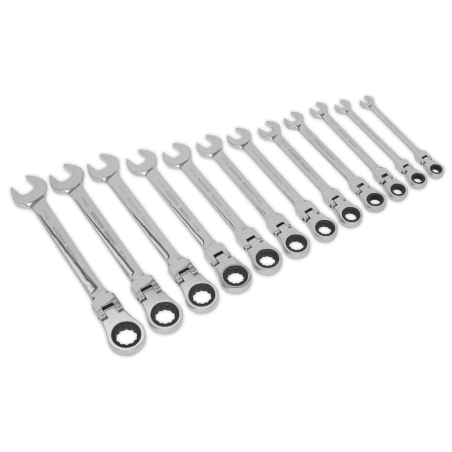 Flexible Head Ratchet Combination Spanner Set 12pc Metric