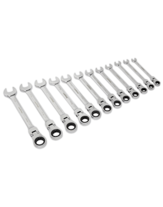 Flexible Head Ratchet Combination Spanner Set 12pc Metric