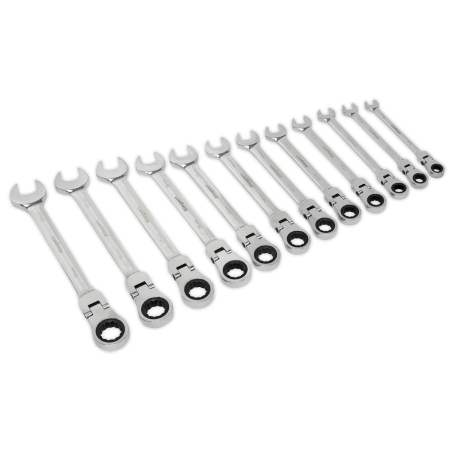 Flexible Head Ratchet Combination Spanner Set 12pc Metric