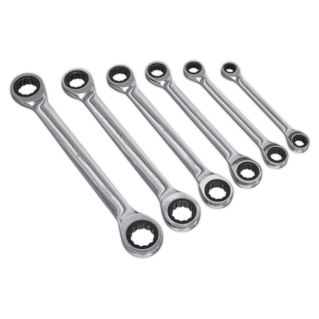 Double End Ratchet Ring Spanner Set 6pc Metric