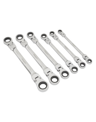 Flexi-Head Double End Ratchet Ring Spanner Set 6pc Metric