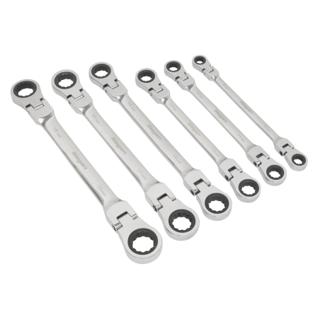 Flexi-Head Double End Ratchet Ring Spanner Set 6pc Metric