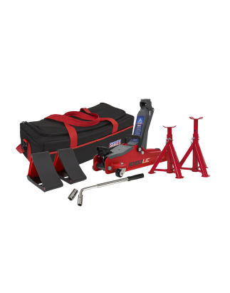 Low Entry Short Chassis Trolley Jack & Accessories Bag Combo, 2 Tonne - Red