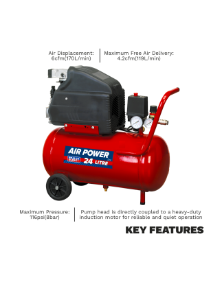 24L Direct Drive Air Compressor 1.5hp