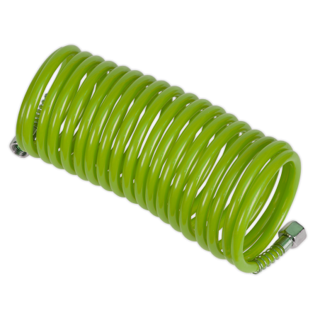 PE Coiled Air Hose with 1/4"BSP Unions 5m x 5mm - Green