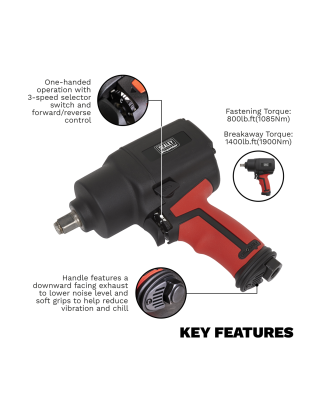 Premier Twin Hammer Air Impact Wrench 1/2"Sq Drive