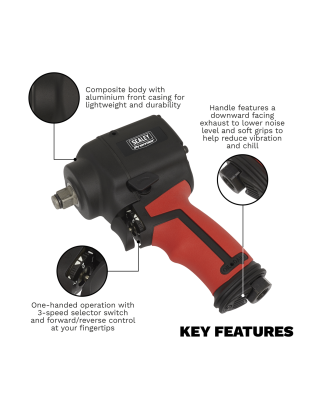 Premier Twin Hammer Stubby Air Impact Wrench 1/2"Sq Drive