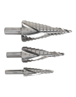 HSS M2 Step Drill Bit Set 3pc Spiral Flute