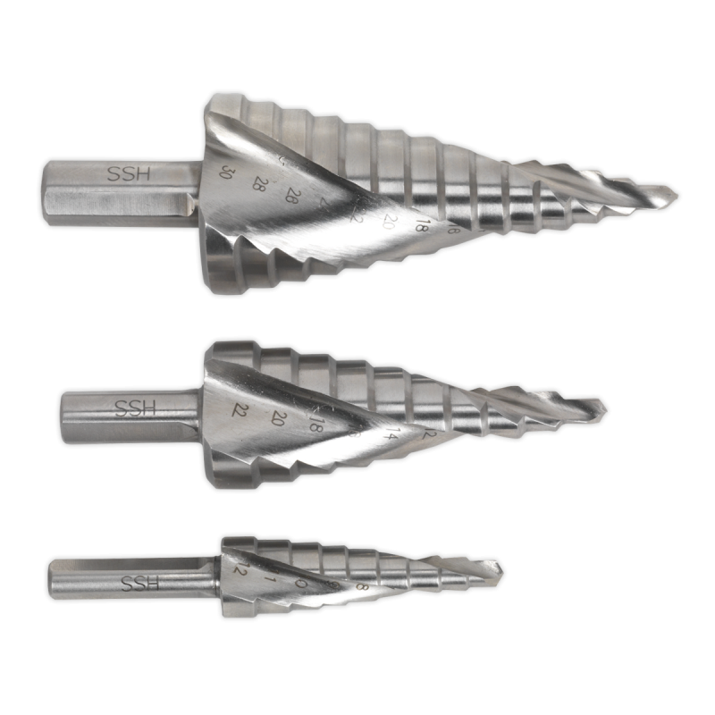 HSS M2 Step Drill Bit Set 3pc Spiral Flute