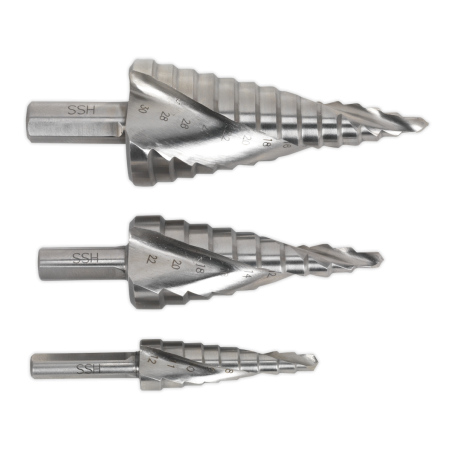 HSS M2 Step Drill Bit Set 3pc Spiral Flute