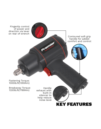 Premier Twin Hammer Composite Air Impact Wrench 1/2"Sq Drive