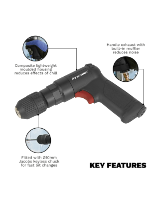 Perceuse pistolet à air réversible Premier Composite 10 mm avec mandrin sans clé