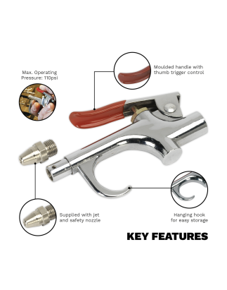 Palm Type Air Blow Gun with 1/4"BSP Air Inlet & Safety Nozzle