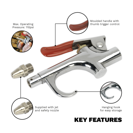 Palm Type Air Blow Gun with 1/4"BSP Air Inlet & Safety Nozzle