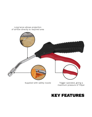 Air Blow Gun 100mm with 1/4"BSP Air Inlet & Safety Nozzle