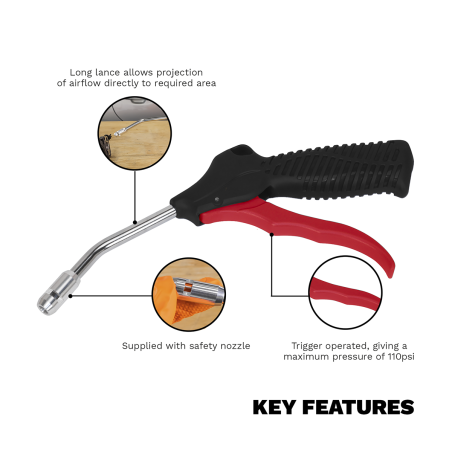 Pistolet à air comprimé 100 mm avec entrée d'air 1/4" BSP et buse de sécurité