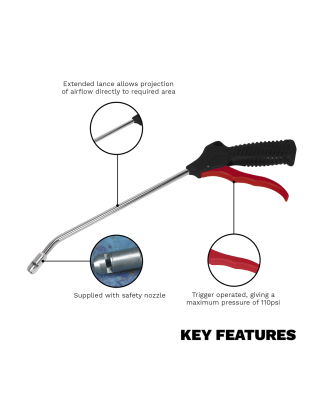 Air Blow Gun 250mm with 1/4"BSP Air Inlet & Safety Nozzle