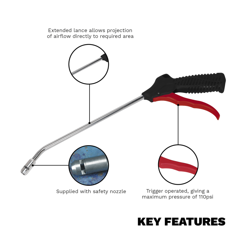 Air Blow Gun 250mm with 1/4"BSP Air Inlet & Safety Nozzle