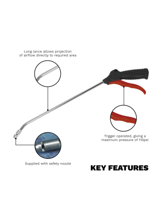 Air Blow Gun 330mm with 1/4"BSP Air Inlet & Safety Nozzle
