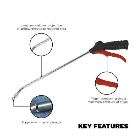Air Blow Gun 330mm with 1/4"BSP Air Inlet & Safety Nozzle