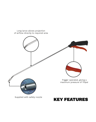 Air Blow Gun 500mm with 1/4"BSP Air Inlet & Safety Nozzle