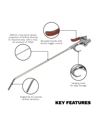 Palm Type Air Blow Gun 290mm with 1/4"BSP Air Inlet