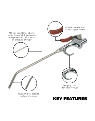 Palm Type Air Blow Gun 180mm with 1/4"BSP Air Inlet