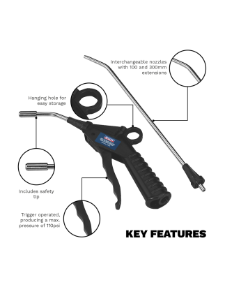 Air Blow Gun Kit with 1/4"BSP Air Inlet & Safety Nozzle 4pc