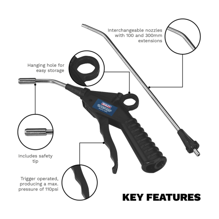 Air Blow Gun Kit with 1/4"BSP Air Inlet & Safety Nozzle 4pc