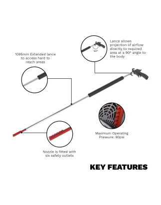 Air Blow Gun 1095mm with Side Outlet 1/4"BSP Air Inlet