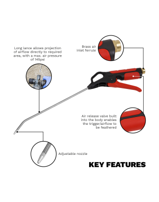 Air Blow Gun 270mm with 1/4"BSP Air Inlet