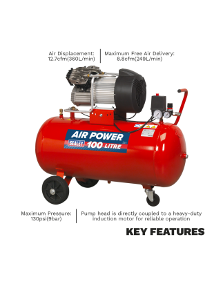 100L V-Twin Direct Drive Air Compressor 3hp