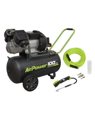 Compresseur d'air V-Twin à entraînement direct 100 L 3 CV avec kit d'accessoires pneumatiques