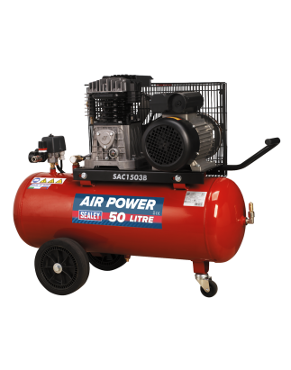 50L Belt Drive Air Compressor with Cast Cylinders & Wheels 3hp