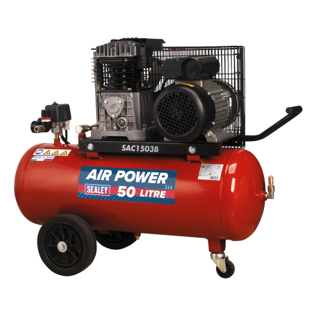 50L Belt Drive Air Compressor with Cast Cylinders & Wheels 3hp