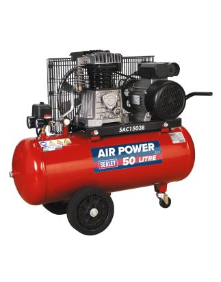 50L Belt Drive Air Compressor with Cast Cylinders & Wheels 3hp