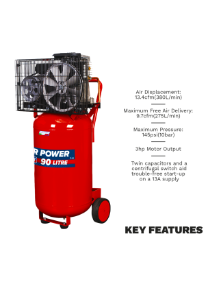 90L Belt Drive Vertical Compressor 3hp