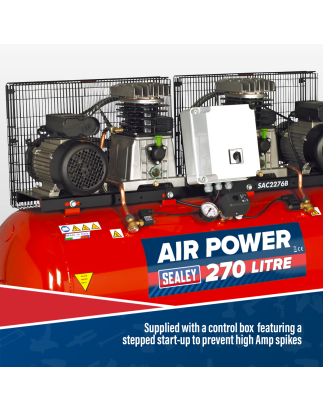 270L Belt Drive Air Compressor with Cast Cylinders 2 x 3hp