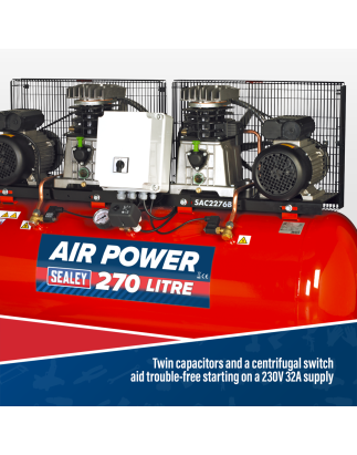 270L Belt Drive Air Compressor with Cast Cylinders 2 x 3hp