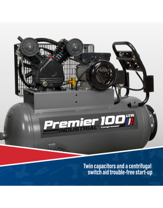 Premier 100L Belt Drive Air Compressor with Front Control Panel 3hp