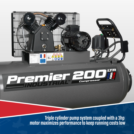 Premier 200L Belt Drive Air Compressor with Front Control Panel 3hp 415V 3ph